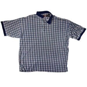 American Outpost Polo Shirt Mens Large Regular Blue Plaid VTG 90s Cotton